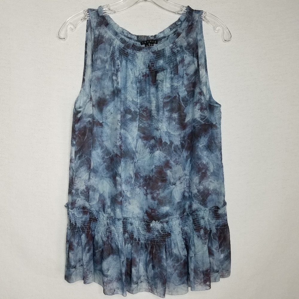 Theory Railtina Tufts Tie Dye Silk Blouse Smocked‎